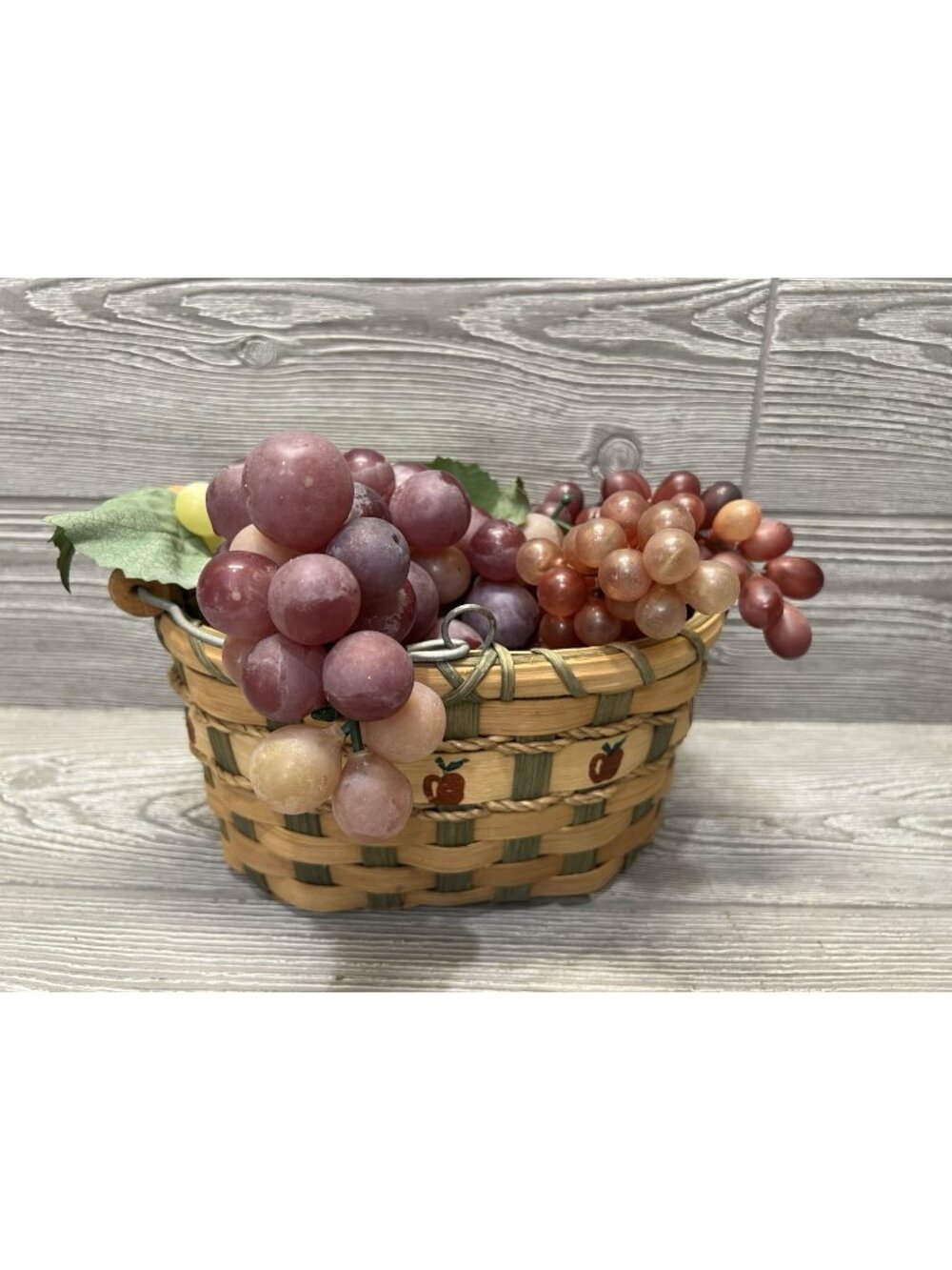 Vintage Rubber Grapes Clusters in Handled Apple Basket Retro Decor
